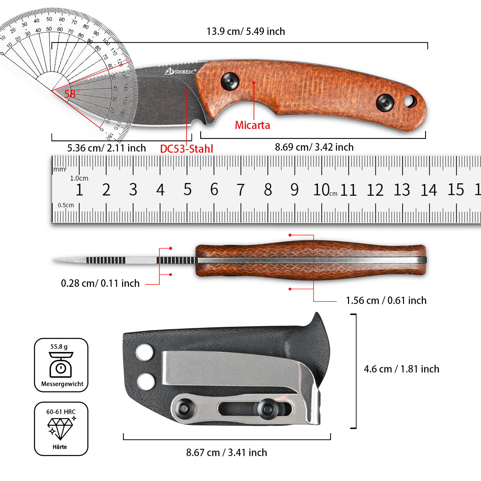 Premium SDOKEDC DC53 Steel EDC - Bushcraft Knife Fixed incelemesi ve fiyatı