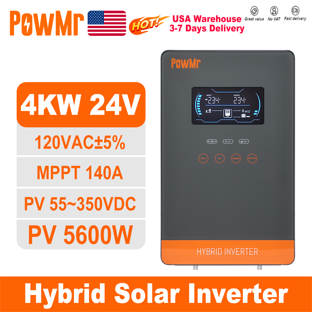 PowMr USA 4000W 24V Hybrid Sol - Solar Emergency Charger incelemesi ve fiyatı
