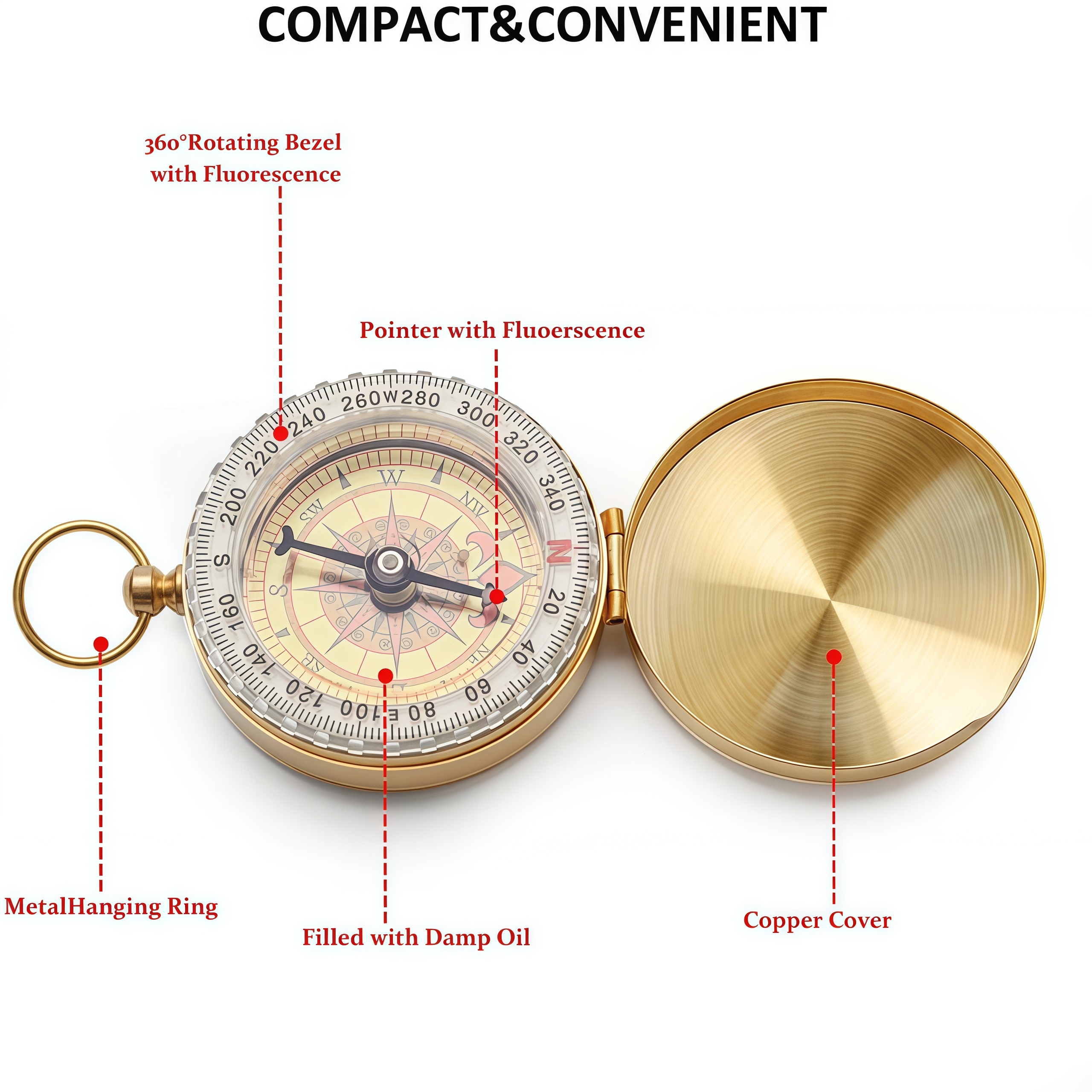 Brass Outdoor Compass - Gold C - Compass Lensatic incelemesi ve fiyatı