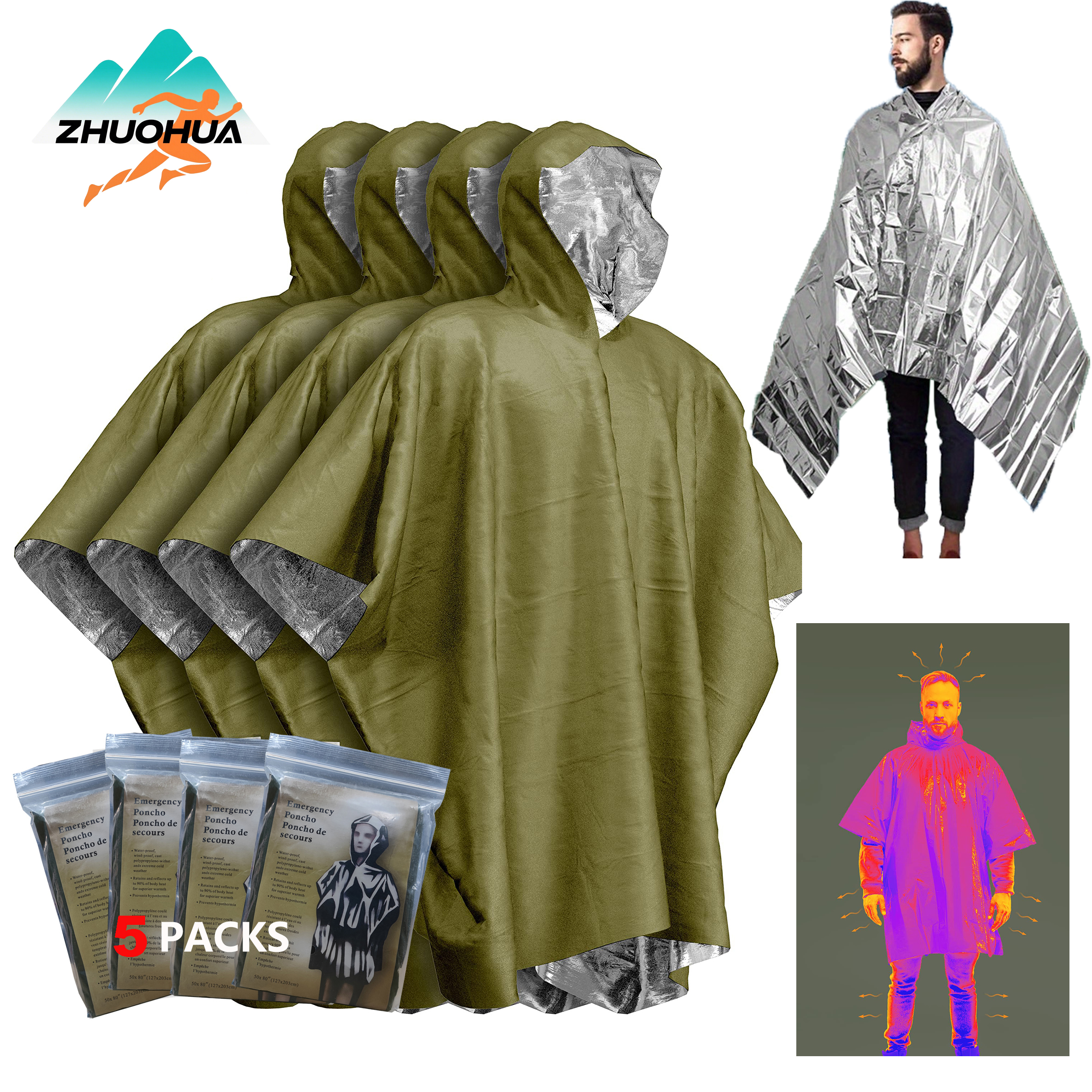 ZHUOHUA 5 Pack Emergency Survi - Emergency Poncho Rain incelemesi ve fiyatı