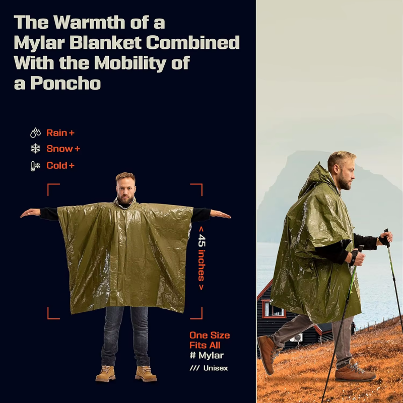 Single-Use Aluminum Film Therm - Emergency Poncho Rain incelemesi ve fiyatı